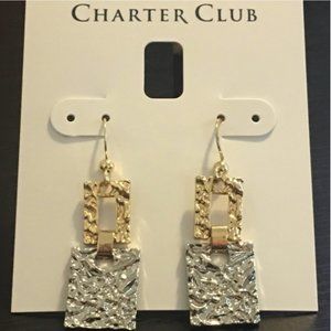 Charter Club ~ Gold & Silver Tone Square Earrings